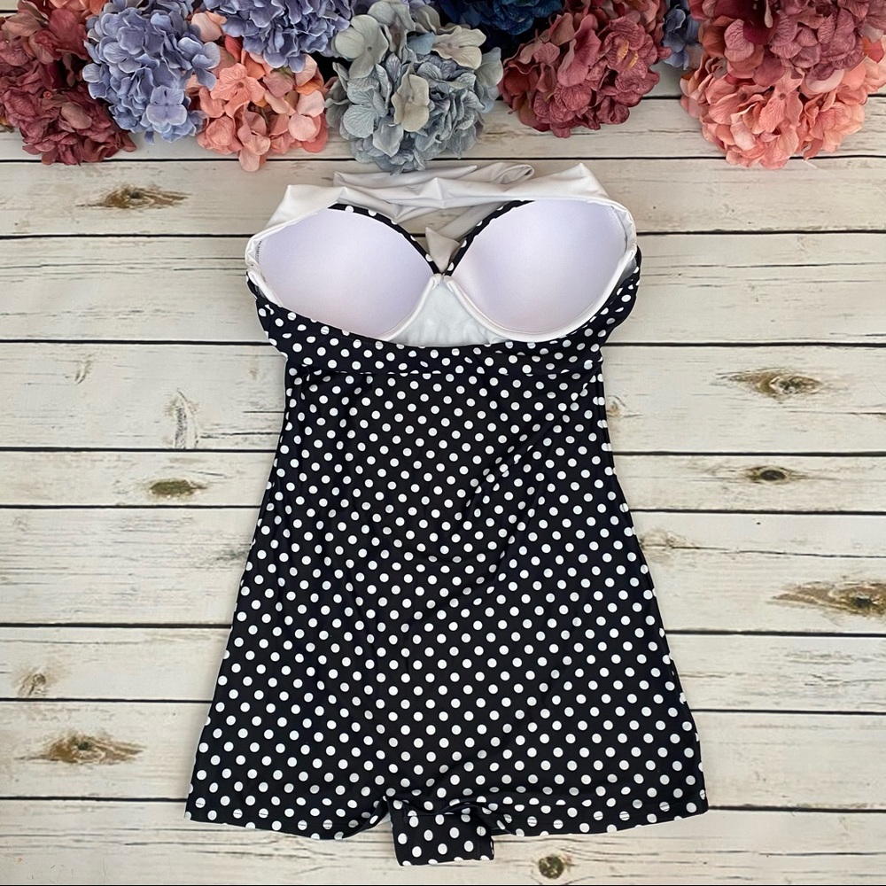 Vintage Pinup Black & White Polkadot Boy Shorts Swimsuit - Picture 10 of 14